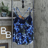 Kona Sol Women's Double Strap Tankini Top Navy Blue Floral Medium