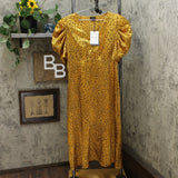 Who What Wear Women's Animal Spot Shirred Short Sleeve V-Neck Midi Dress