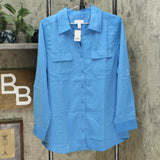 Denim & Co. Women's Roll Tab Sleeve Button Front Soft Utility Tunic Blouse