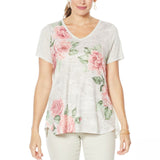 DG2 by Diane Gilman Plus Size Burnout Printed Embellished Top Khaki Camo 2X