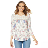 Daniel Rainn Women's Plus Size Knit Lace Yoke 3/4 Sleeve Top