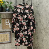 Tash + Sophie Long Sleeve Ruffle Printed Lace Dress Black Floral Medium