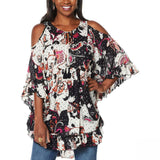 DG2 by Diane Gilman Women's Printed Ruffle Poncho Blouse