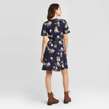 Xhilaration Women's Floral Short Sleeve Cinched Bottom Wrap Mini Dress