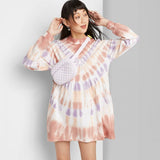 Wild Fable Women's Tie-Dye Long Sleeve Mock Neck Knit Dress With Pockets
