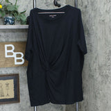 Modern Soul Plus Size Twist Front Slub Knit Tunic Top Black 3X