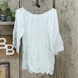 LaBellum by Hillary Scott Women's Embroidered Bell Sleeve Top Blue Small