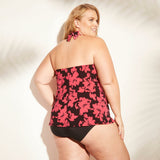 Aqua Green Women's Plus Size Ruffle Halter Tankini Top