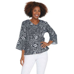 Kelly by Clinton Kelly Women's Floral Paisley Woven Top with Flutter Sleeve