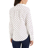 Charter Club Women's Printed Ruffle Trim Button Up Shirt
