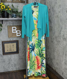 NWT Attitudes By Renee Tropical Print Knit Maxi Dress With Cardigan. A306555 S