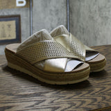 Earth Women's Modena Marigold Leather Perforated Cross Strap Slides