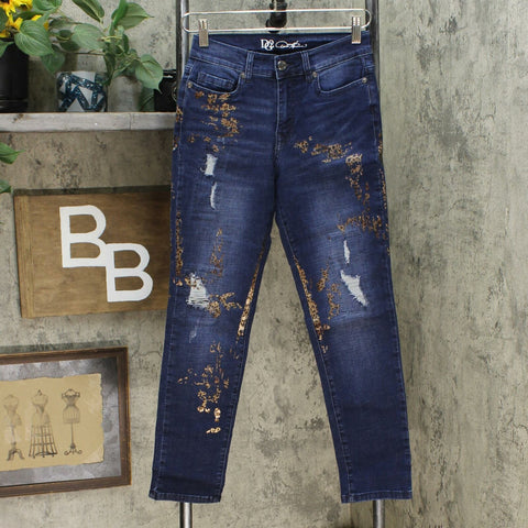 DG2 by Diane Gilman Crosshatch Destructed Skinny Jeans 0 Petite Indigo