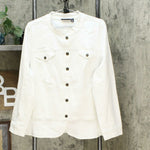Nina Leonard Women's Stretch Denim Button Front Jean Jacket White Plus 2X