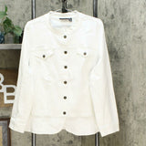Nina Leonard Women's Stretch Denim Button Front Jean Jacket White Plus 2X