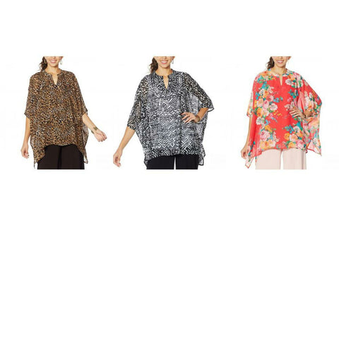 Nina Leonard Women's Printed Chiffon Kimono Tunic With Tank Top