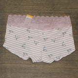 Auden Women's Striped Floral Cotton Boyshort with Lace Waistband GP985