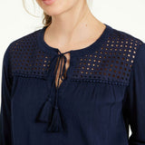 Charter Club Women's Tassel Tie Eyelet Yoke Top