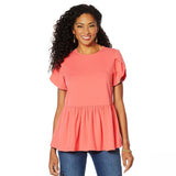 DG2 by Diane Gilman Women's Petal Sleeve Peplum Top Salmon XL