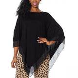 IMAN Women's Plus Size City Chic Sweater Knit Poncho With Chiffon Trim