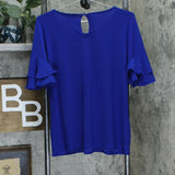 INC International Concepts Ruffled Sleeve Popover Top Bright Blue PXL