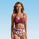 Cupshe Women's High Waisted Bikini Set Floral Tie Twist Two Piece Bathing Suit
