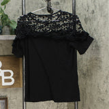 DG2 by Diane Gilman Crochet And Ruffle Top Black Small