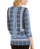 JM Collection Petite Geo Studded Link Neck Knit Top