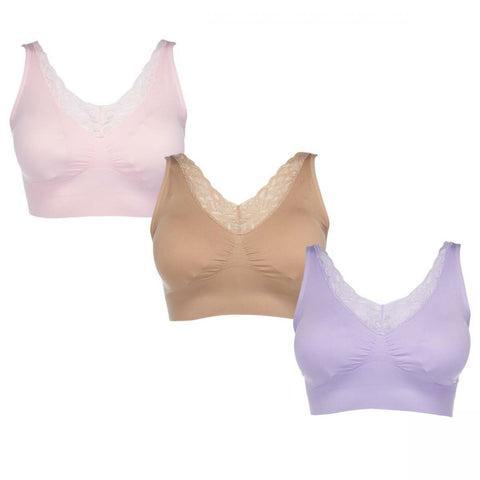 Rhonda Shear Women's Plus Size 3 Pack Lace V-Neck Ahh Bras