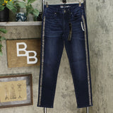 DG2 by Diane Gilman Women's Petite Crystal Side Stripe Skinny Jeans
