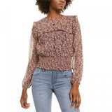 Love, Fire Women's Floral Smocked Waist Long Sleeve Blouse