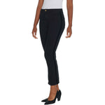 LOGO by Lori Goldstein Women's Tuxedo Stripe Straight Leg Jeans Black 10
