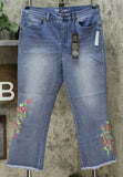 DG2 by Diane Gilman Women's Neon Embroidered Kick Flare Crop Jeans