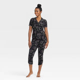 Stars Above Womens Beautifully Soft Floral Print Collar Cropped Pajama Set 31KM8