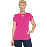 Susan Graver Plus Size Twisted Neck Liquid Knit Cap-Sleeve Top