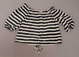 Who What Wear Women's Striped Off the Shoulder Bardot Top Black Multi XL