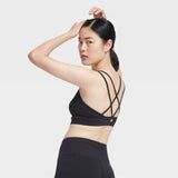 All In Motion Women's Low Support Strappy Long Line Bra Black Medium