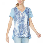 DG2 by Diane Gilman Burnout Printed And Embellished Top Blue Multi Small
