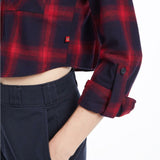 Dickies Women's Cropped Plaid Flannel Button-Up Shirt