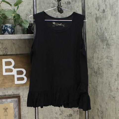 DG2 by Diane Gilman Women's Asymmetric Ruffle Tank Top Black XL