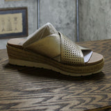 Earth Women's Modena Marigold Leather Perforated Cross Strap Slides