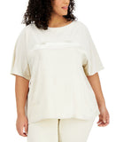 Alfani Plus Size Satin Blocked Dolman Sleeve Knit Top