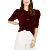 Leyden Women's Junior Fit Crushed Velvet Puff Sleeve Top