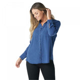 Side Stitch Women's Hi-Low Hem Top With Frayed Hemline And Collar