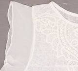 August Moon Women's Sheer Flutter Sleeve Slub Knit Shirt Crochet Applique