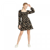 Xhilaration Women's Floral Long Sleeve Square Neck Smocked Top Mini Dress