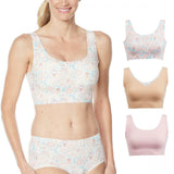 Rhonda Shear 3 Pack Body Bras With Removable Pads Pink/ Paisley/ Nude Small
