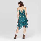 Xhilaration Women's Deep V-Neck Tiered Handkerchief Hem Shine Wrap Mini Dress