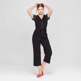 Universal Thread Women's Button Front Jumpsuit With Belt Black 16