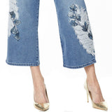 DG2 by Diane Gilman Women's Plus Size Embroidered Cropped Wide Leg Jeans
